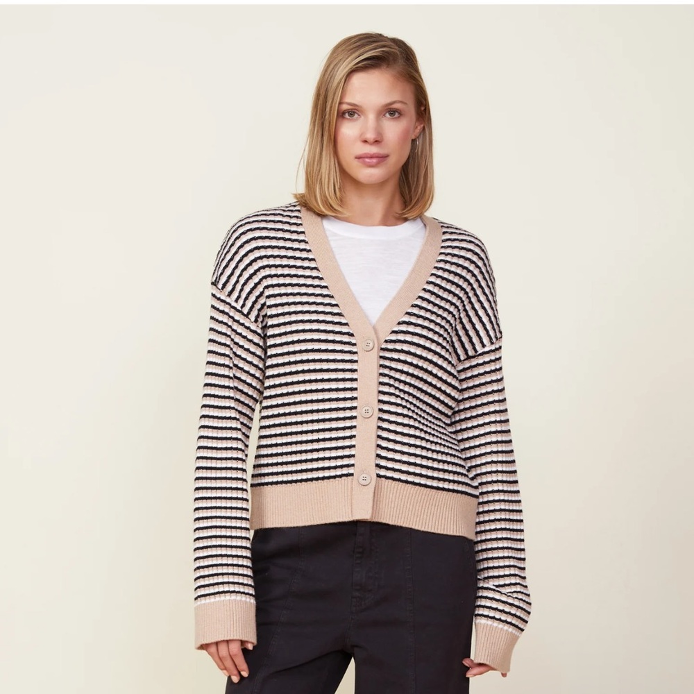 MONROW Merino Wool Blend Cardigan Striped Button Front Size‎ Small